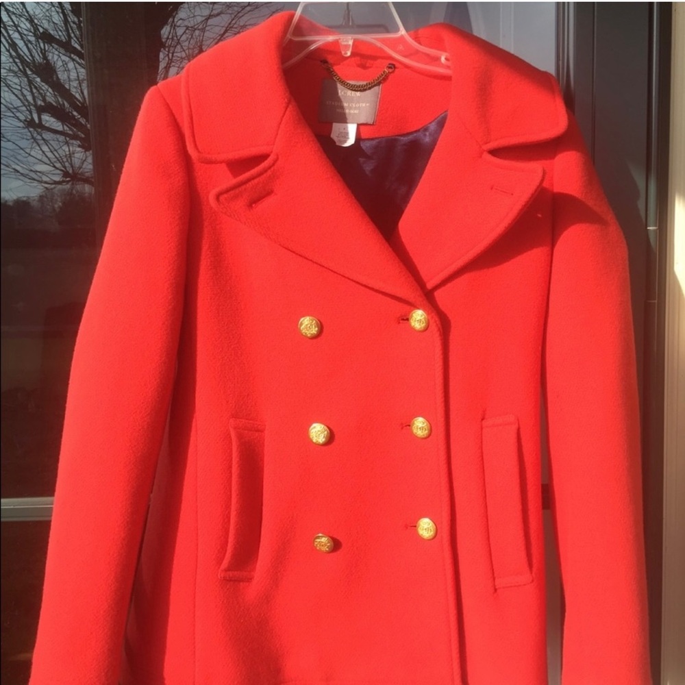 J crew red stadium jacket